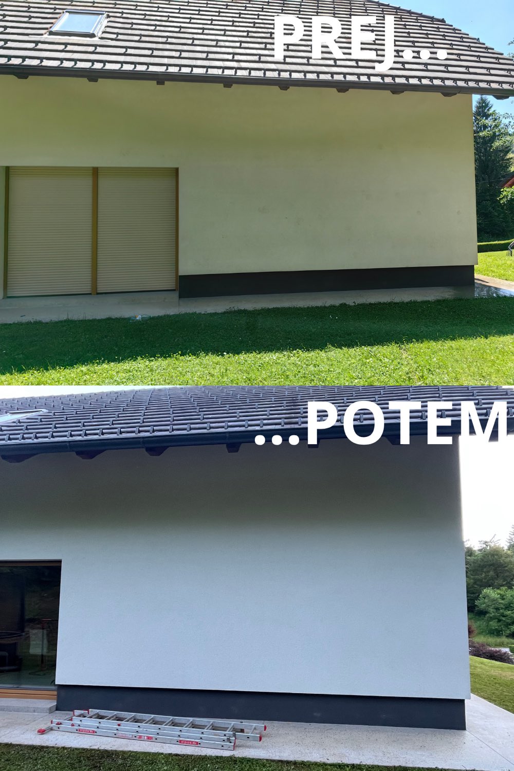 Hiša z balkonom in roletami pred in po čiščenju